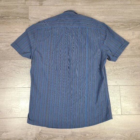 RW&CO Men's Navy Blue Striped Short Sleeve Button Down Shirt Medium - Picture 10 of 16